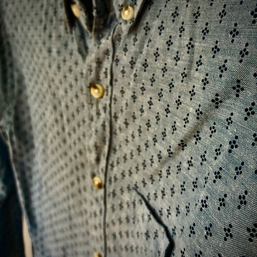 J. Crew Light Blue Patterned Chambray Button Down… - image 2
